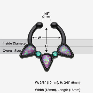 Detail View 1 of Colorline Opal Sparkle Trident Fake Septum Clip-On Ring-Black/Teal